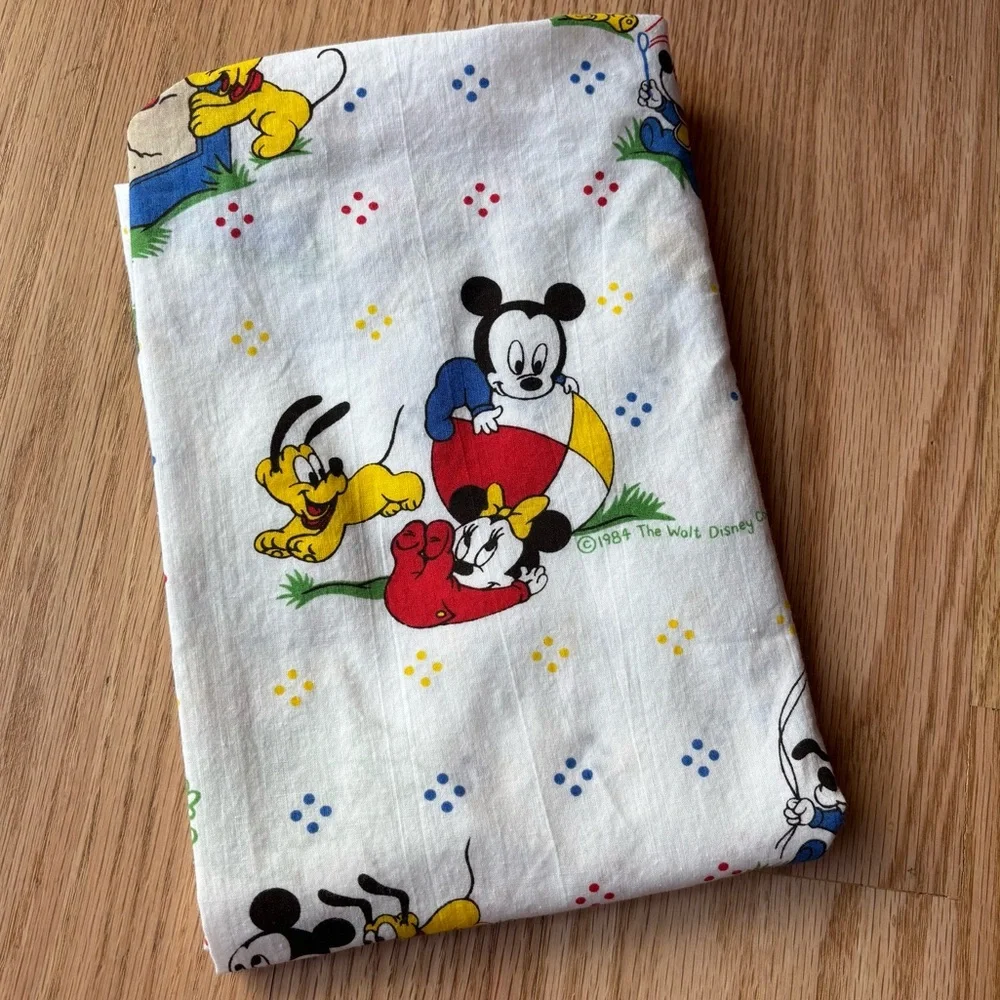 Vintage 1984 Dundee Fitted Mini Crib Sheet Baby Mickey Playground Print Cotton